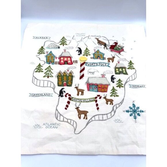 RARE! NWT North Pole Holiday Pillow Cover Pottery Barn 20"x20" - Picture 1 of 4